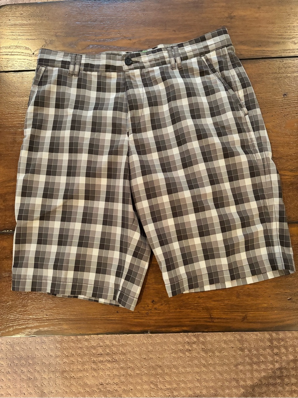 Hugo Boss Men's Plaid Flat-Front Shorts in Brown and White